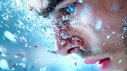 Fototapeta premium Man Face Shattering Glass Effect