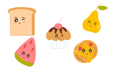Obraz premium Breakfast Food Kawaii Doodle Set Vector Illustration