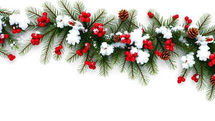 Festive christmas garland adorned with red berries pinecones and fresh snowflakes
