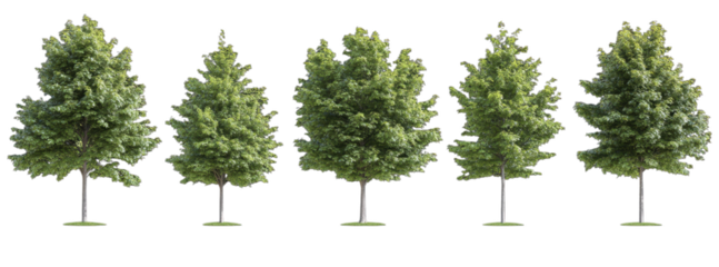 Set of realistic tree images showcasing various angles and perspectives, highlighting lush green foliage and natural beauty of these trees, perfect for nature themed projects