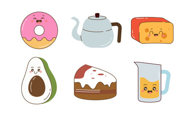 Breakfast Food Kawaii Doodle Set Vector Illustration