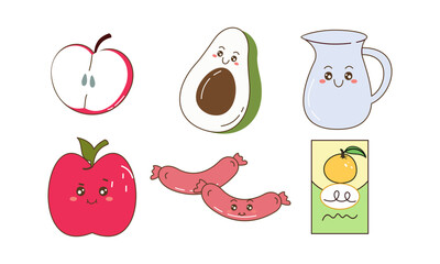 Breakfast Food Kawaii Doodle Set Vector Illustration