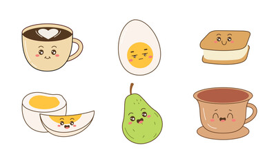 Breakfast Food Kawaii Doodle Set Vector Illustration