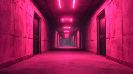 Fototapeta premium Glowing neon pink hallway in a futuristic, cyberpunk-inspired setting