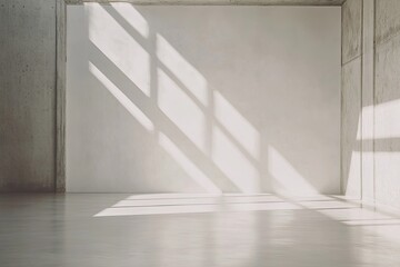 Obraz premium Sunlit interior space with concrete walls, showing shadows on smooth floor/wall