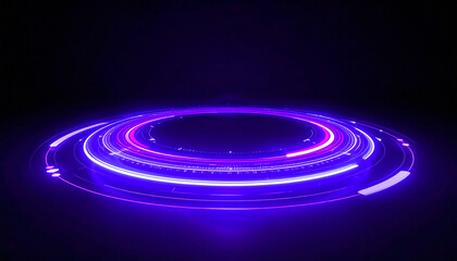 Obraz premium Purple glowing circle with futuristic technology design. Neon light effect on dark background. Futuristic interface