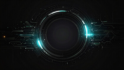 Obraz premium Abstract technological circular design with glowing turquoise accents and dark background. Futuristic digital concept.