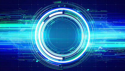 Obraz premium Abstract futuristic technology graphic background with glowing circles and lines. The image conveys a sense of technological advancement and innovation