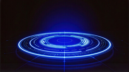 Obraz premium Futuristic platform with a vibrant blue glow, perfect for technology-related visuals. This image brings to mind innovation, advancement, and digital interfaces. The glow gives the image a futuristic.