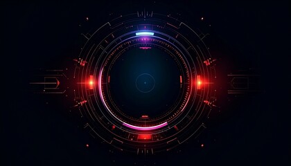 Obraz premium Futuristic digital interface in a dark blue and black color scheme, showcasing advanced technology and data visualization