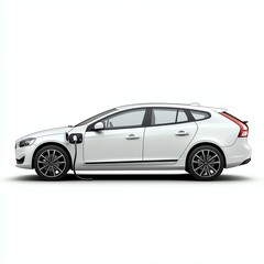 Fototapeta premium Hybrid vehicle at charging station isolated on pure white with crisp shadows, product-shot style with ample marketing space for advertisements