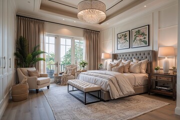 Fototapeta premium Stylish Cozy Bedroom Interior Photography for Real Estate Marketing