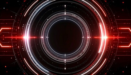 Obraz premium Abstract technological background with glowing red and white circles and lines. Futuristic interface or HUD design.