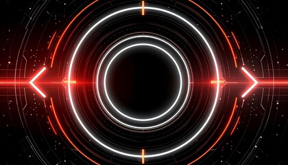 Obraz premium Abstract technology background with glowing circles and arrows. The image features a futuristic design with red and white neon lights.