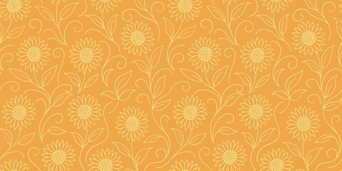 sunflower line drawing. seamless pattern for decorating all fashion designs, fabrics, wallpapers and prints.