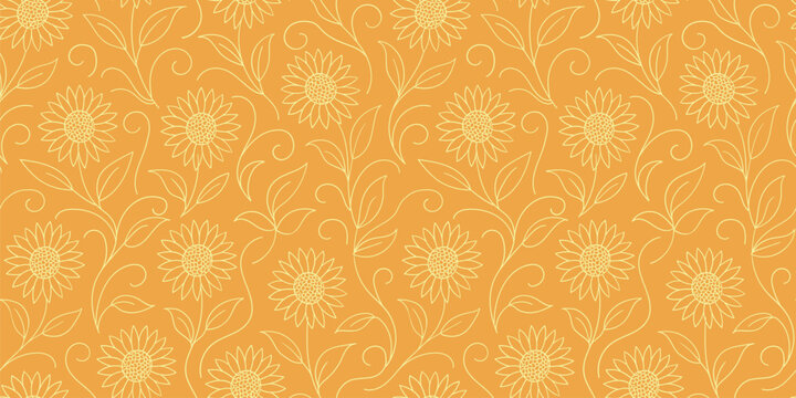 sunflower line drawing. seamless pattern for decorating all fashion designs, fabrics, wallpapers and prints.