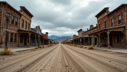 Fototapeta premium Abandoned western town exploration ghost town photography rural area straight-on view history and adventure