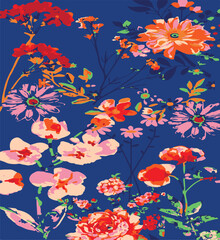 Fototapeta premium Big flowers pattern, upscale floral pattern. graphical textures floral, trendy colors pattern,Monochrome, flowers background with leaves. vector illustration.