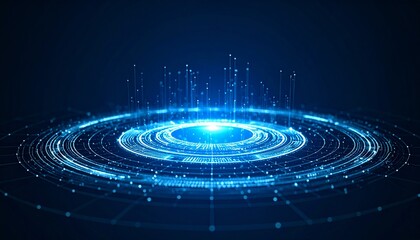 Obraz premium Abstract blue light circle, a symbol of technological innovation and digital connection