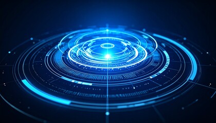 Fototapeta premium A futuristic technology interface with glowing circles and a bright center light, showcasing innovation and progress