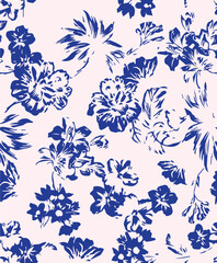 Big flowers pattern, upscale floral pattern. graphical textures floral, trendy colors pattern,Monochrome, flowers background with leaves. vector illustration.