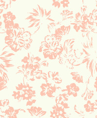 Big flowers pattern, upscale floral pattern. graphical textures floral, trendy colors pattern,Monochrome, flowers background with leaves. vector illustration.