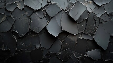 close-up of irregular black cracked surface with peeling and fragmented layers showing textured pattern and depth