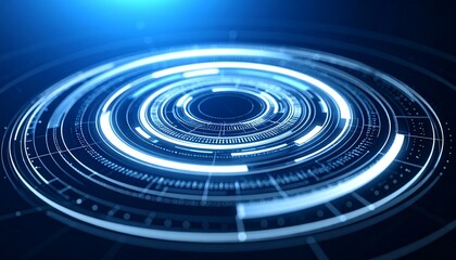 Obraz premium A futuristic technology interface with glowing concentric circles and digital data. This image is perfect for illustrating innovative concepts