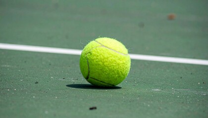 A tennis ball resting on a court