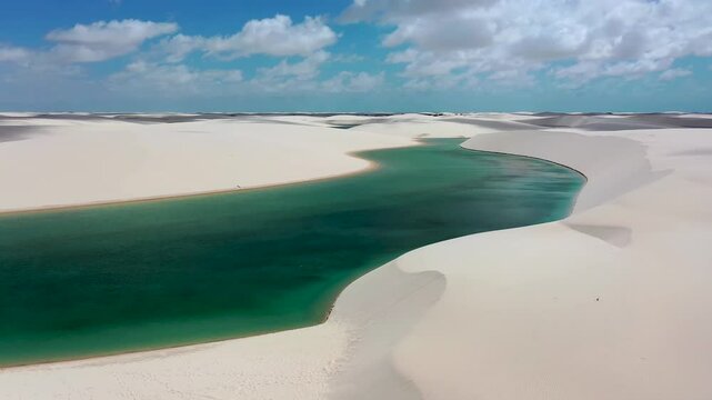 Lencois Maranhenses Skyline In Atins Maranhao Brazil. Sand Dunes And Lagoons Forming During The Rainy Season. Shore Horizon Beach Sea. Shore Panorama. Atins Maranhao.