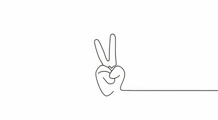 Continuous line drawing of a hand showing peace sign