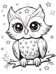 Cute owl sitting on a branch with stars.