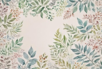 Mini watercolor card; pastel leaves, subtle floral pattern,  delicate,  colorful,  pretty