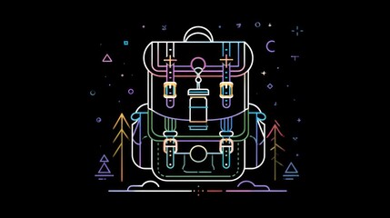 Minimalist abstract elements trendy patterned line backpack has colorful gradient symbolizes adventure, travel, or exploration of young people.