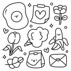 Cute Hand Drawn Doodles Elements for Coloring Page