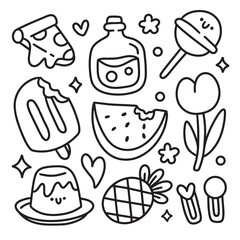 Cute Hand Drawn Doodles Elements for Coloring Page