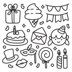 Cute Hand Drawn Doodles Elements for Coloring Page