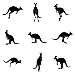 set of kangaroo silhouettes vector design, animal, vector, horse, illustration, animals, dog, wild, set, icon, deer, nature, wolf, black, elephant, kangaroo, farm, mammal, pet, design, wildlife