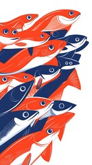 Obraz premium 躍動感あふれる魚群イラスト