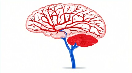 A medical poster style layout showing brain vessels in cross-section, with space at the top reserved for a title and at the bottom for descriptive text blocks