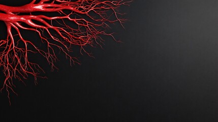 A realistic anatomical 3D render of pial vessels on a black background, with a clear margin on the left side reserved for a vertical text column