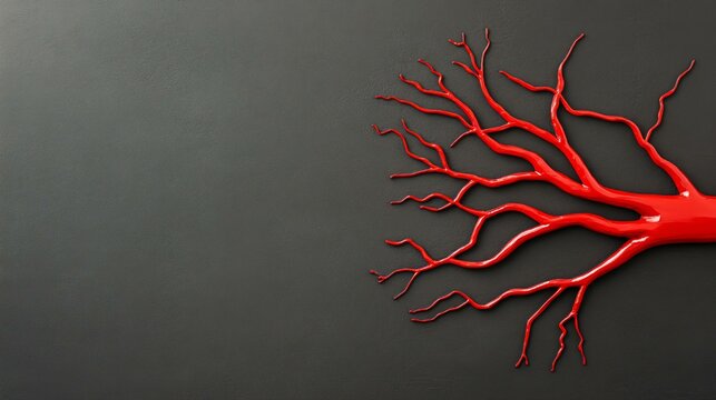 A medical textbook cover concept with bold red artery pathways on black, surrounding area minimally decorated leaving space for book title and author names