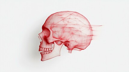 A stylized red wireframe of venous sinuses within a semi-transparent skull, set against a muted gray background with clear margins left and right for text insertion