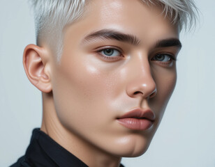 Modern White Haircut – Stylish Men's Fashion Close-Up