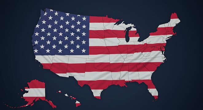 United States with American flag overlay animation &ndash; motion graphic of USA map filled with waving Stars and Stripes
