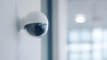 Security mounted on wall for surveillance purposes.