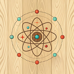 An isometric view of a quantum particle is featured on the left, set against a natural wood background.