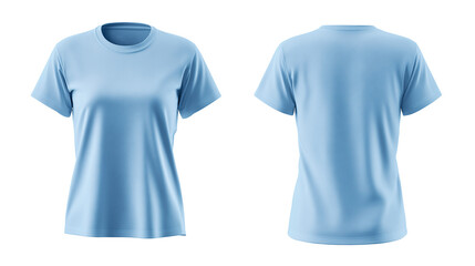 Naklejka premium Light blue t-shirt, front, and back view, isolated on a transparent background. Ideal for apparel mockups, branding, fashion design, or online clothing listings.