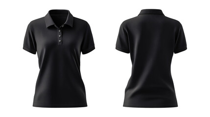 Naklejka premium Black polo shirt displayed in front and back views, transparent background.