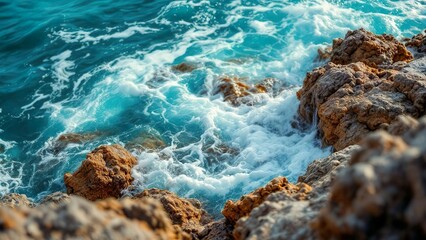 Obraz premium Crashing Waves Against Vibrant Coastal Rocks